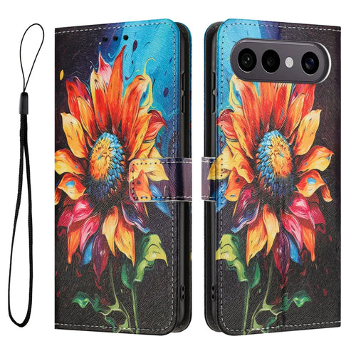 For vivo S50 Pro mini 5G / vivo X300 FE 5G Wallet Case Pattern Printing PU Leather Phone Cover with Lanyard - Sunflower - 1