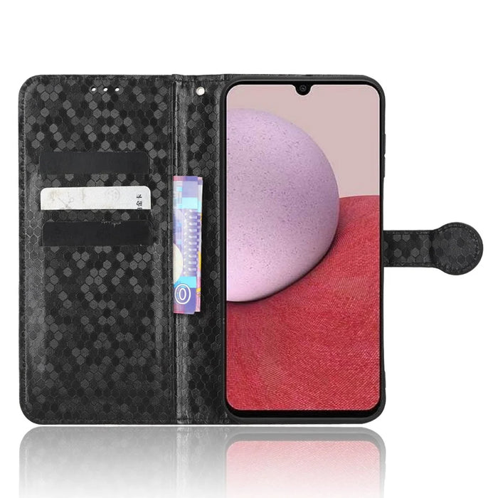 For Samsung Galaxy A14 5G / A14 4G Full Protection Dot Pattern Imprinted Phone Cover PU Leather Phone Wallet Case Stand with Strap - Black - 2