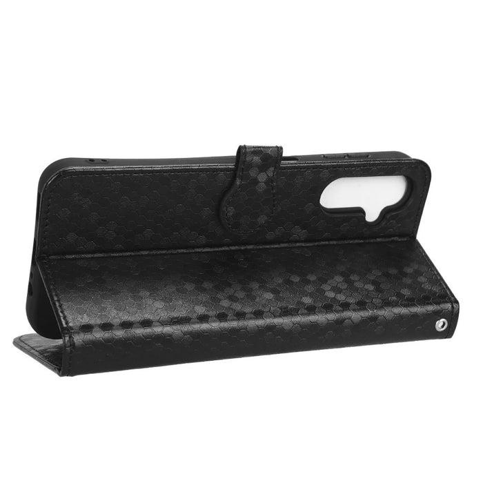 For Samsung Galaxy A14 5G / A14 4G Full Protection Dot Pattern Imprinted Phone Cover PU Leather Phone Wallet Case Stand with Strap - Black - 3