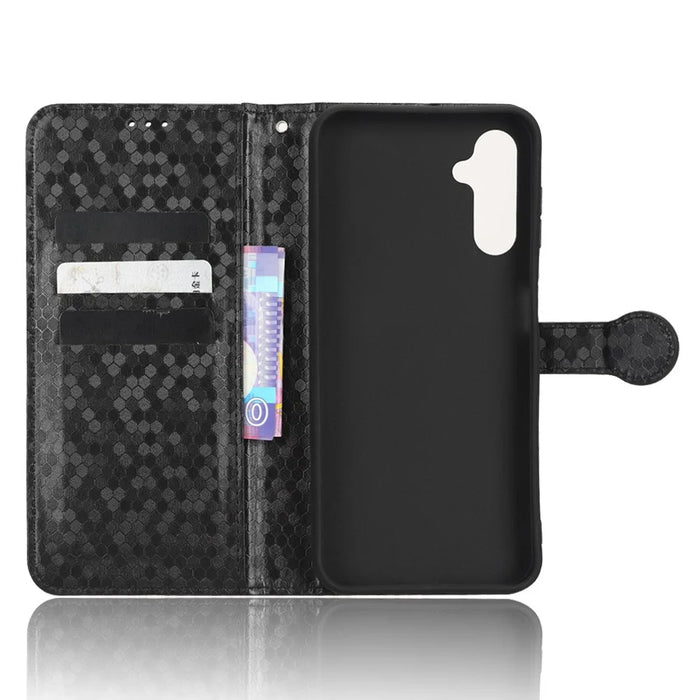 For Samsung Galaxy A14 5G / A14 4G Full Protection Dot Pattern Imprinted Phone Cover PU Leather Phone Wallet Case Stand with Strap - Black - 4