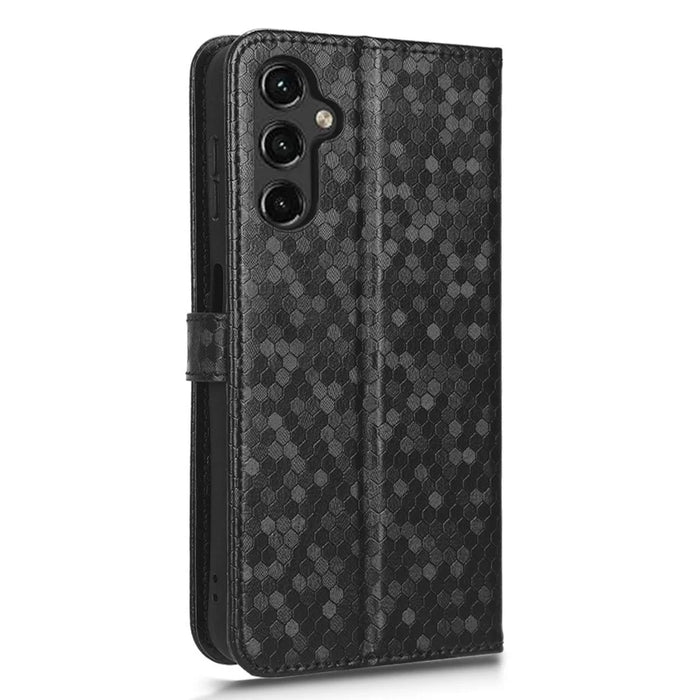 For Samsung Galaxy A14 5G / A14 4G Full Protection Dot Pattern Imprinted Phone Cover PU Leather Phone Wallet Case Stand with Strap - Black - 5