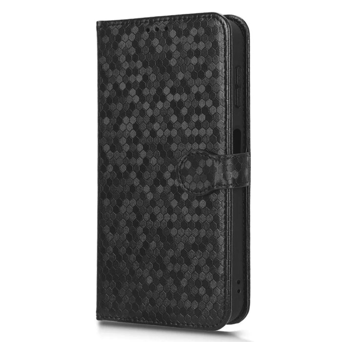 For Samsung Galaxy A14 5G / A14 4G Full Protection Dot Pattern Imprinted Phone Cover PU Leather Phone Wallet Case Stand with Strap - Black - 6