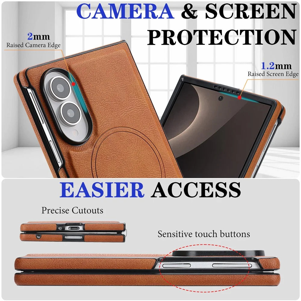 For Samsung Galaxy Z Fold8 Magnetic Case Cowhide Texture PU Leather Coated PC Phone Cover - Brown - 5