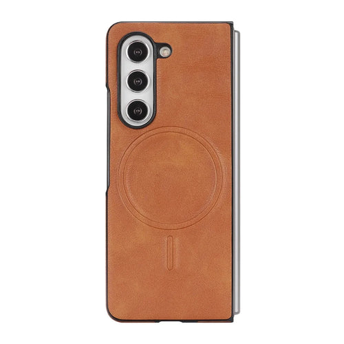 For Samsung Galaxy Z Fold8 Ultra Magnetic Case Cowhide Texture PU Leather Coated PC Phone Cover - Brown - 1