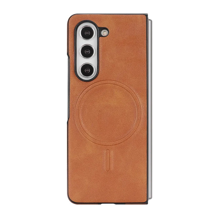 For Samsung Galaxy Z Fold8 Ultra Magnetic Case Cowhide Texture PU Leather Coated PC Phone Cover - Brown - 1
