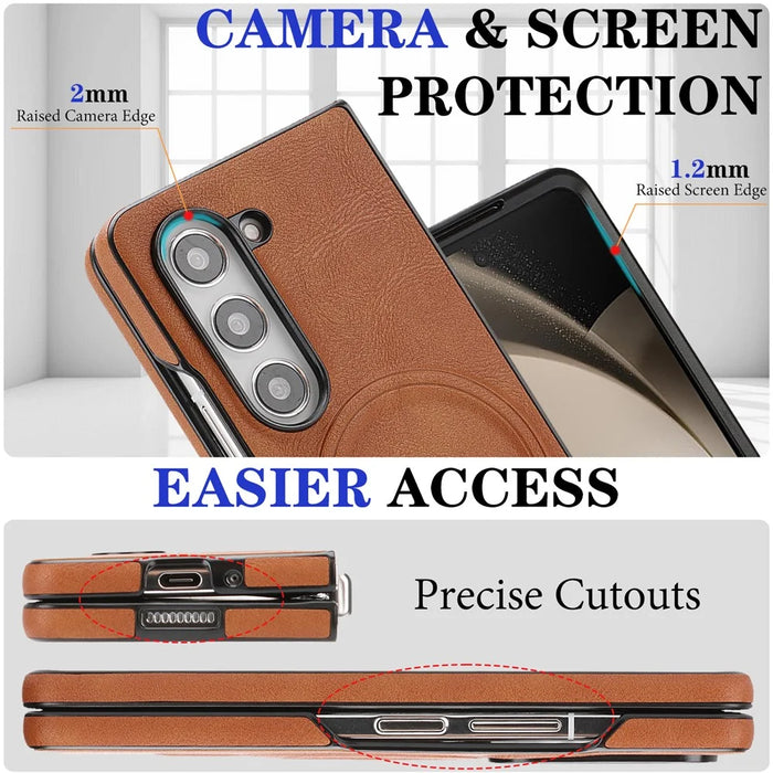 For Samsung Galaxy Z Fold8 Ultra Magnetic Case Cowhide Texture PU Leather Coated PC Phone Cover - Brown - 2