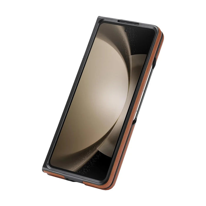 For Samsung Galaxy Z Fold8 Ultra Magnetic Case Cowhide Texture PU Leather Coated PC Phone Cover - Brown - 6