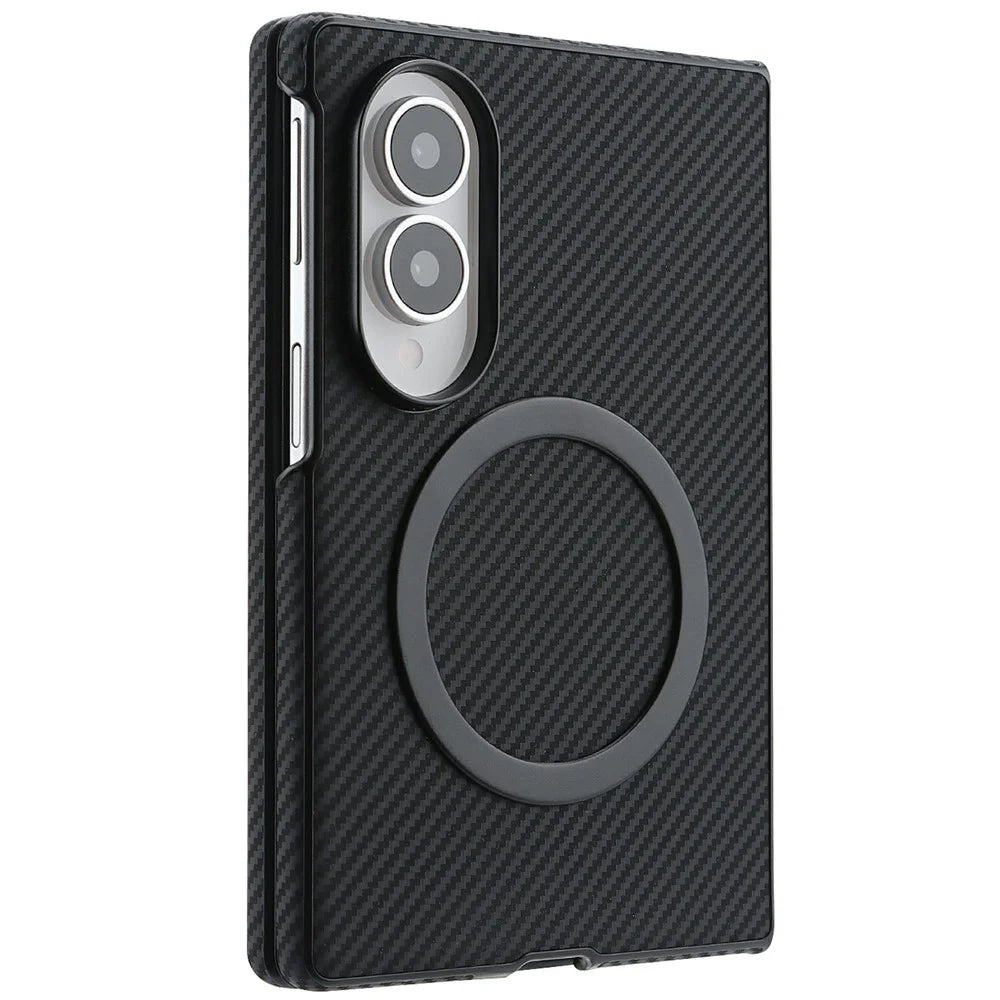For Samsung Galaxy Z Fold8 Case Side-pasted Carbon Fiber Texture PU TPU Phone Cover with Metal Magnetic Ring - Black - 3