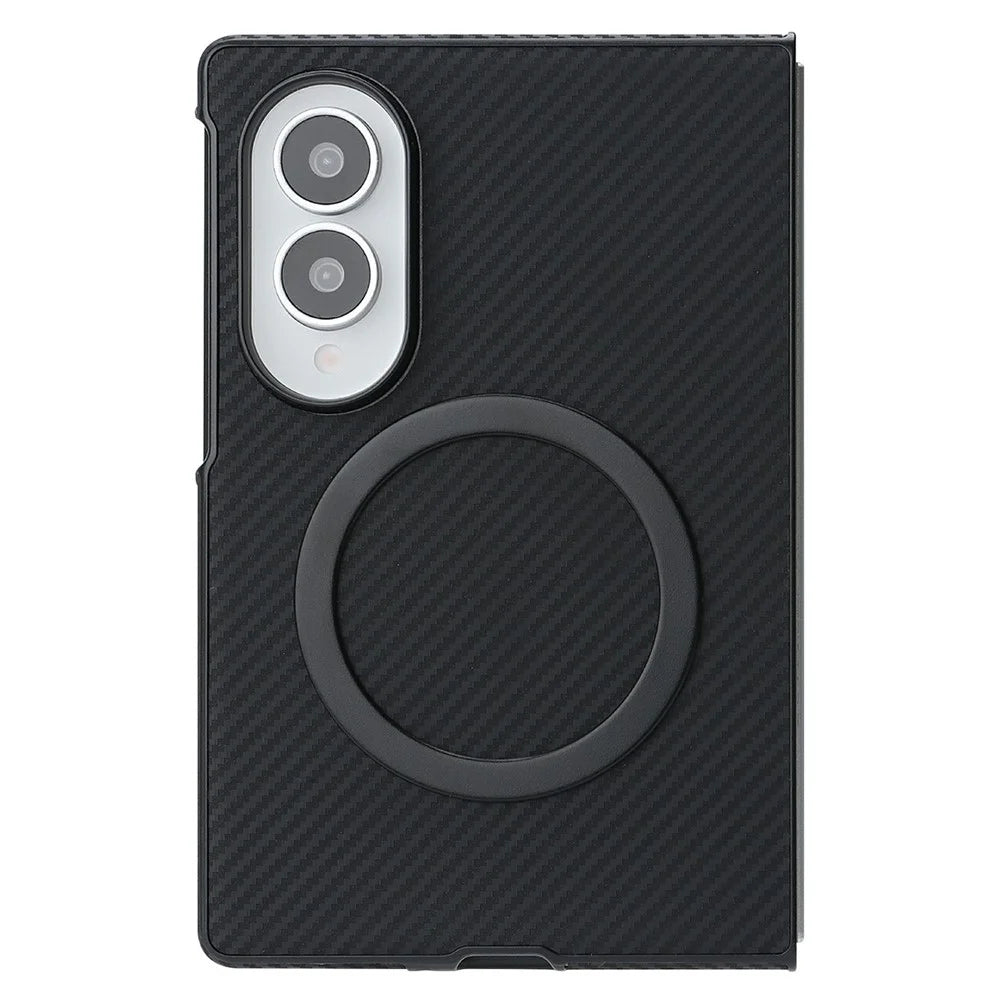 For Samsung Galaxy Z Fold8 Case Side-pasted Carbon Fiber Texture PU TPU Phone Cover with Metal Magnetic Ring - Black - 4