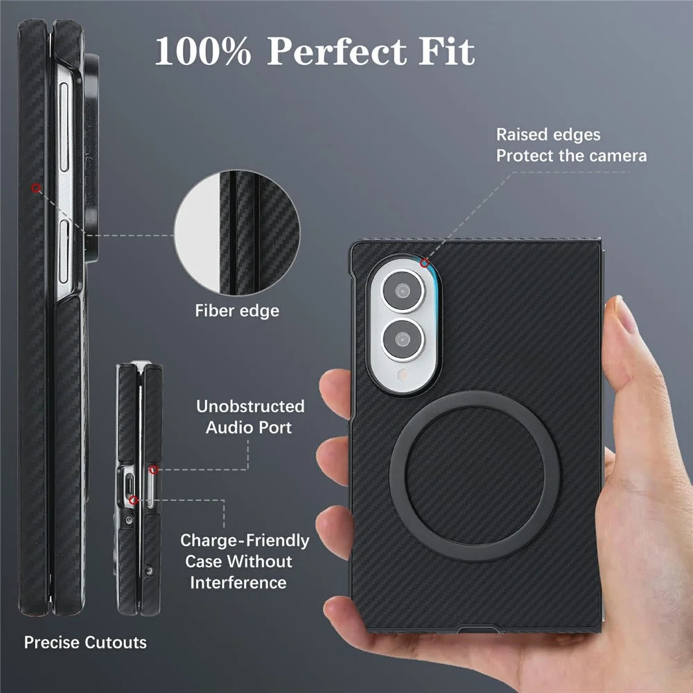 For Samsung Galaxy Z Fold8 Case Side-pasted Carbon Fiber Texture PU TPU Phone Cover with Metal Magnetic Ring - Black - 5