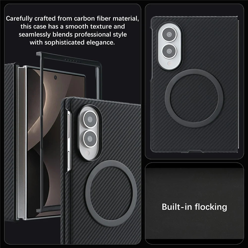 For Samsung Galaxy Z Fold8 Case Side-pasted Carbon Fiber Texture PU TPU Phone Cover with Metal Magnetic Ring - Black - 6