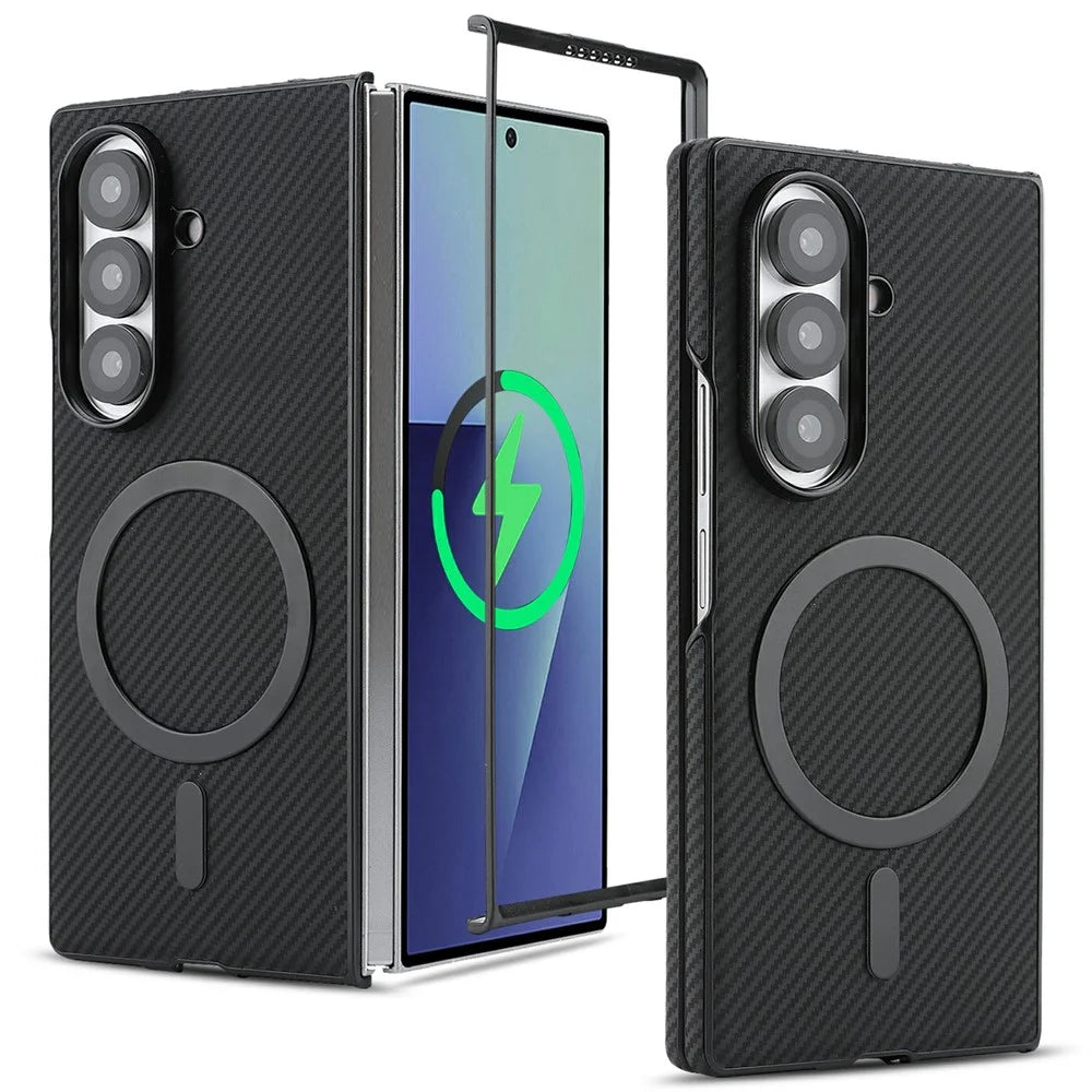 For Samsung Galaxy Z Fold8 Ultra Case Side-pasted Carbon Fiber Texture PU TPU Phone Cover with Metal Magnetic Ring - Black - 1