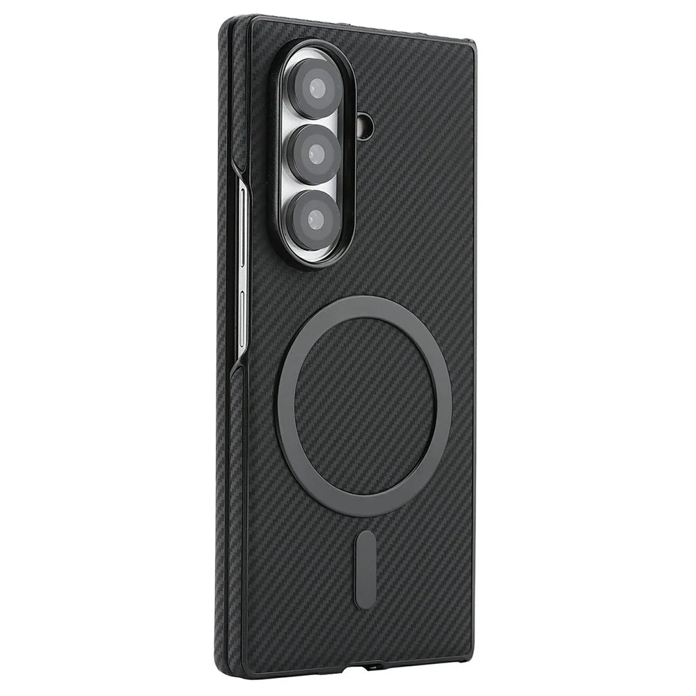 For Samsung Galaxy Z Fold8 Ultra Case Side-pasted Carbon Fiber Texture PU TPU Phone Cover with Metal Magnetic Ring - Black - 2