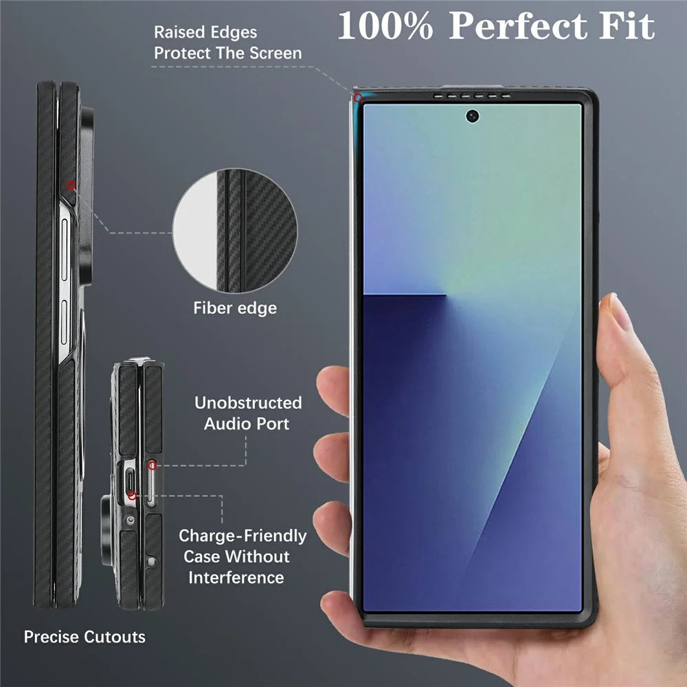 For Samsung Galaxy Z Fold8 Ultra Case Side-pasted Carbon Fiber Texture PU TPU Phone Cover with Metal Magnetic Ring - Black - 4