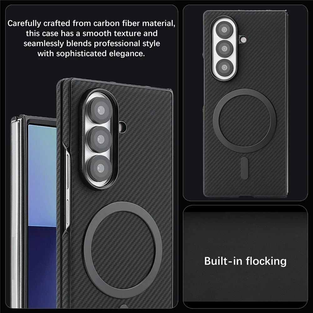 For Samsung Galaxy Z Fold8 Ultra Case Side-pasted Carbon Fiber Texture PU TPU Phone Cover with Metal Magnetic Ring - Black - 5