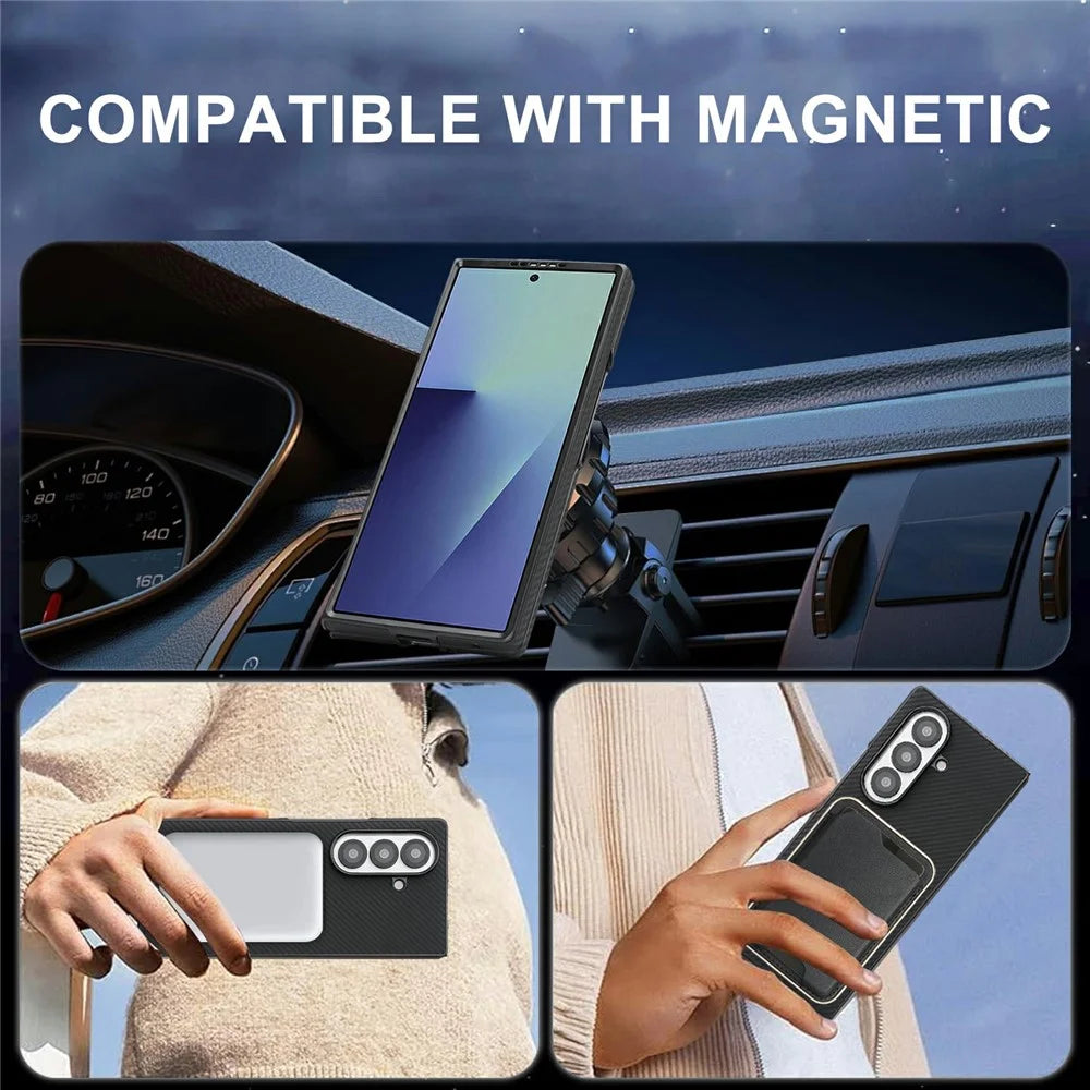 For Samsung Galaxy Z Fold8 Ultra Case Side-pasted Carbon Fiber Texture PU TPU Phone Cover with Metal Magnetic Ring - Black - 6