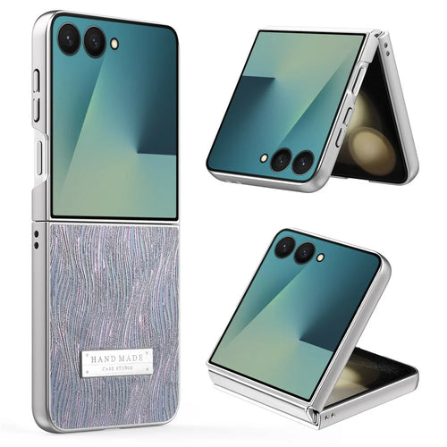 For Samsung Galaxy Z Flip8 Case Electroplating Wave Texture Leather + PC Folding Phone Cover - Purple  /  Blue - 1