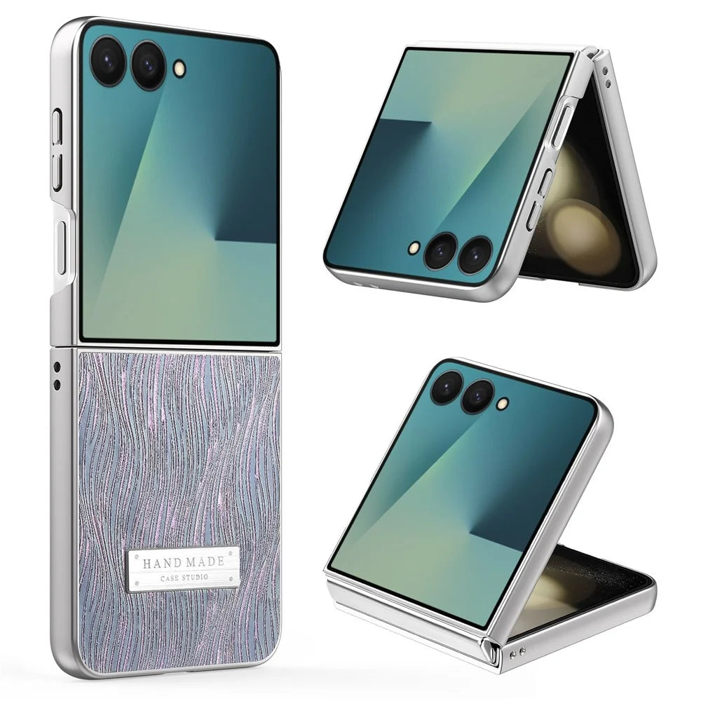 For Samsung Galaxy Z Flip8 Case Electroplating Wave Texture Leather + PC Folding Phone Cover - Purple  /  Blue - 1