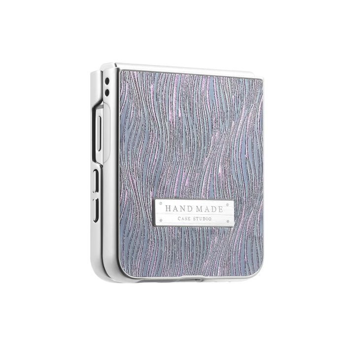 For Samsung Galaxy Z Flip8 Case Electroplating Wave Texture Leather + PC Folding Phone Cover - Purple  /  Blue - 5