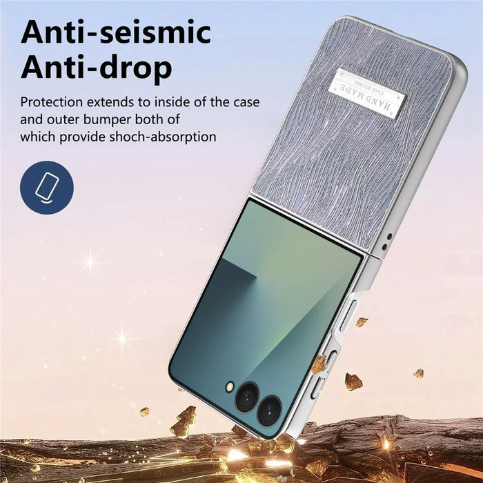 For Samsung Galaxy Z Flip8 Case Electroplating Wave Texture Leather + PC Folding Phone Cover - Purple  /  Blue - 6
