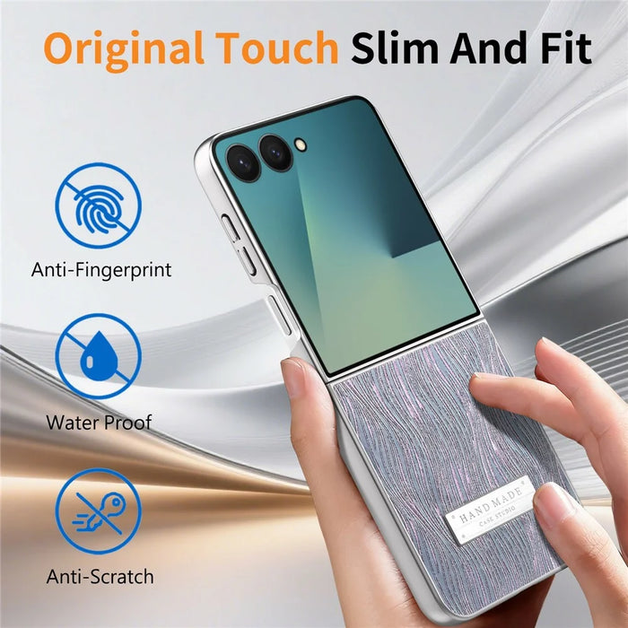 For Samsung Galaxy Z Flip8 Case Electroplating Wave Texture Leather + PC Folding Phone Cover - Purple  /  Blue - 7