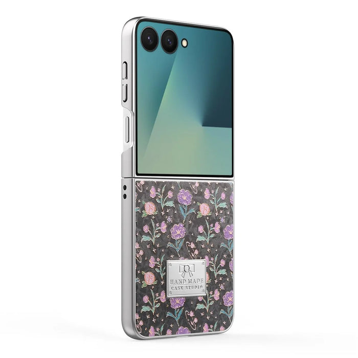 For Samsung Galaxy Z Flip8 Case Electroplating Floral Pattern PU Leather + Hard PC Phone Cover - Black - 2