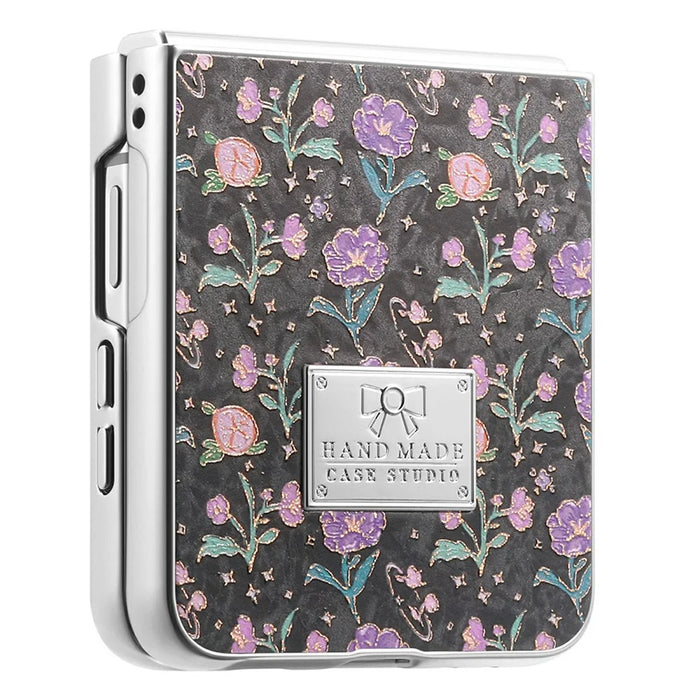 For Samsung Galaxy Z Flip8 Case Electroplating Floral Pattern PU Leather + Hard PC Phone Cover - Black - 5