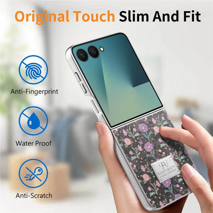 For Samsung Galaxy Z Flip8 Case Electroplating Floral Pattern PU Leather + Hard PC Phone Cover - Black - 7