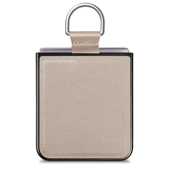 For Samsung Galaxy Z Flip7 5G Case Litchi Texture Leather + Pc Phone Cover with Ring Holder - Khaki - 3
