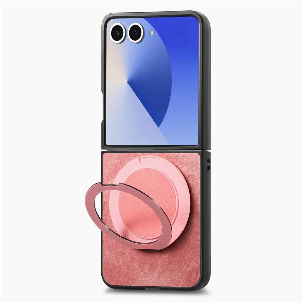 For Samsung Galaxy Z Flip8 Stress Relief Retro Leather Back Cover Phone Case with Rotating Kickstand - Pink - 2