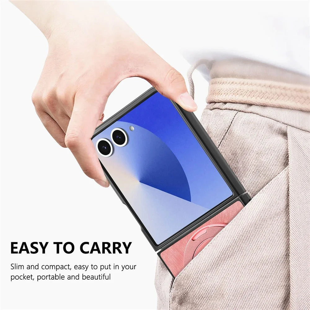 For Samsung Galaxy Z Flip8 Stress Relief Retro Leather Back Cover Phone Case with Rotating Kickstand - Pink - 6