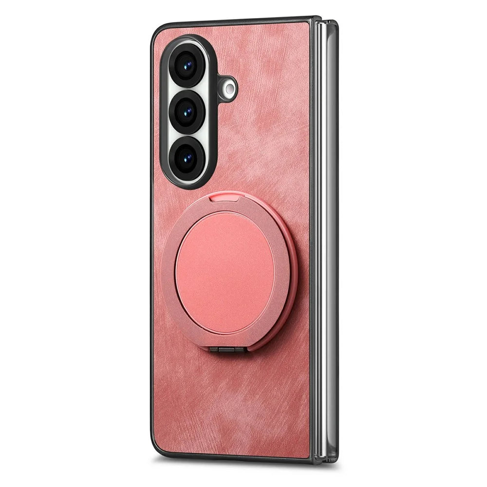 For Samsung Galaxy Z Fold8 Ultra Stress Relief Retro Leather Back Cover Phone Case with Rotating Kickstand - Pink - 3