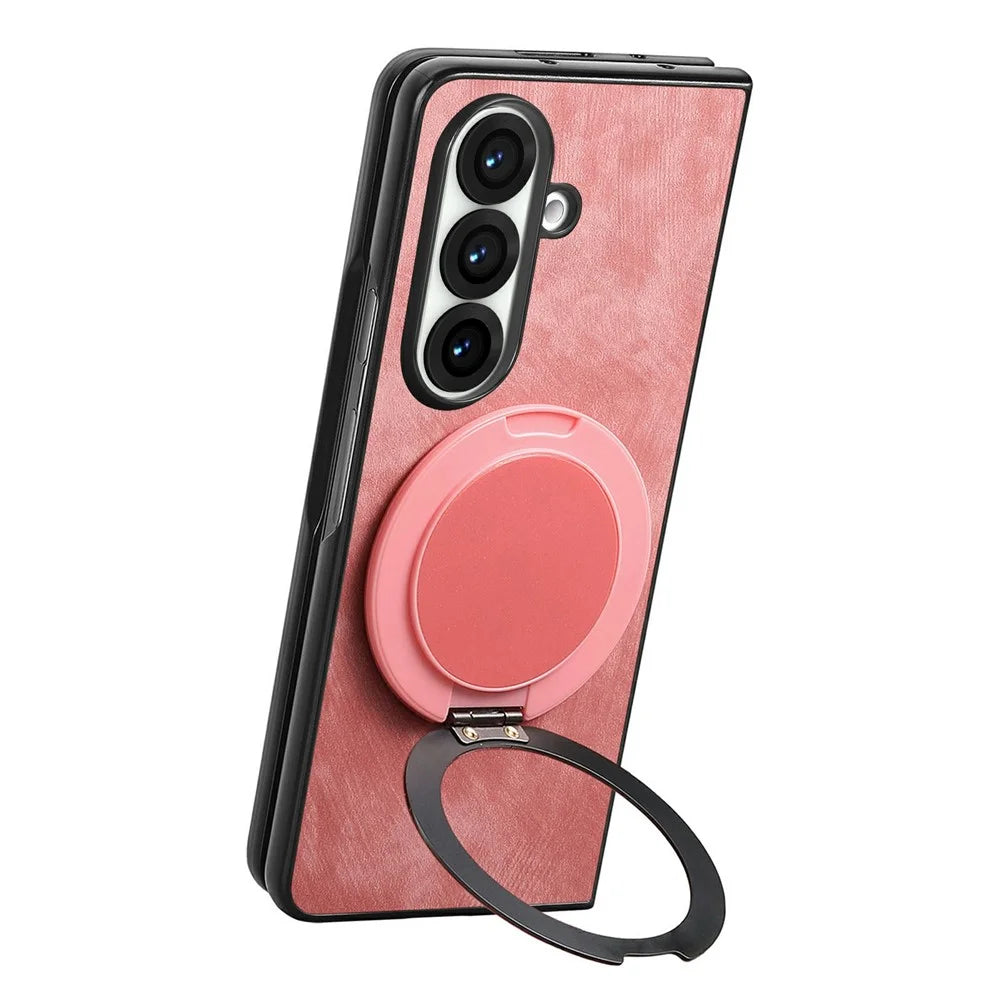 For Samsung Galaxy Z Fold8 Ultra Stress Relief Retro Leather Back Cover Phone Case with Rotating Kickstand - Pink - 4