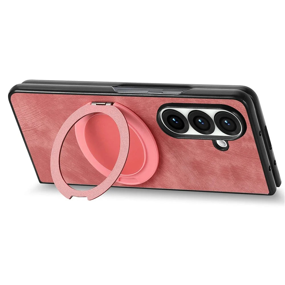 For Samsung Galaxy Z Fold8 Ultra Stress Relief Retro Leather Back Cover Phone Case with Rotating Kickstand - Pink - 5