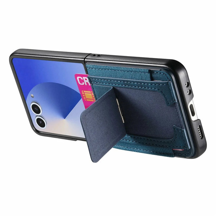 For Samsung Galaxy Z Flip8 Case Kickstand Retro Leather Back Cover with Card Holder - Blue - 4