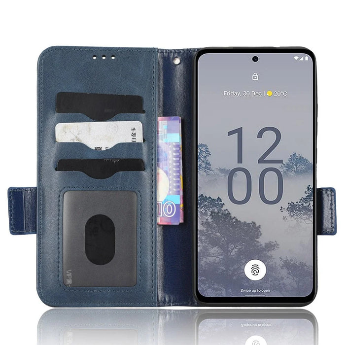 Protective Phone Cover For Nokia X30 5G, Imprinted Triangle Pattern PU Leather Wallet Stand Anti-scratch Case with Hand Strap - Blue - 2