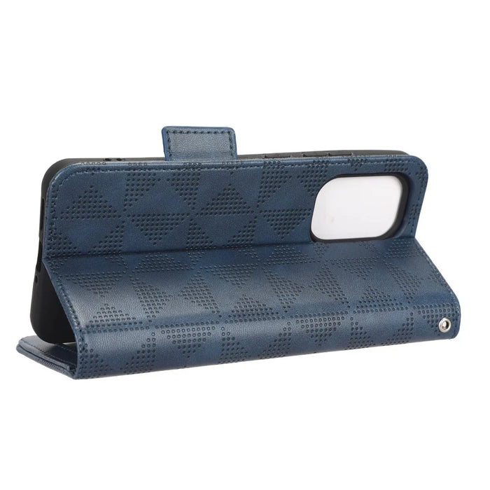 Protective Phone Cover For Nokia X30 5G, Imprinted Triangle Pattern PU Leather Wallet Stand Anti-scratch Case with Hand Strap - Blue - 3