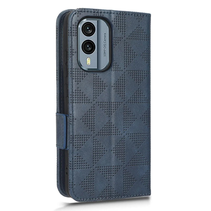 Protective Phone Cover For Nokia X30 5G, Imprinted Triangle Pattern PU Leather Wallet Stand Anti-scratch Case with Hand Strap - Blue - 6