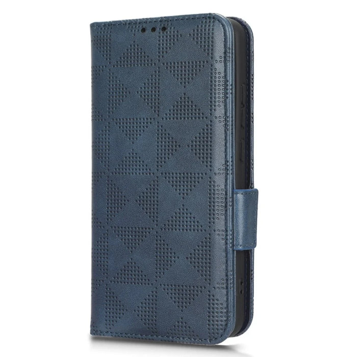 Protective Phone Cover For Nokia X30 5G, Imprinted Triangle Pattern PU Leather Wallet Stand Anti-scratch Case with Hand Strap - Blue - 7