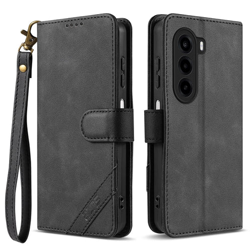 AZNS A2 for OnePlus Turbo 6X 5G Leather Case with Wrist Strap RFID Blocking Wallet Stand Phone Cover - Black - 1