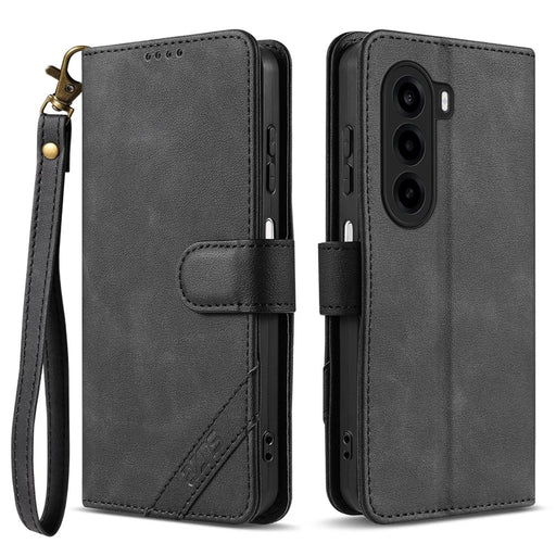 AZNS A2 for OnePlus Turbo 6X 5G Leather Case with Wrist Strap RFID Blocking Wallet Stand Phone Cover - Black - 1
