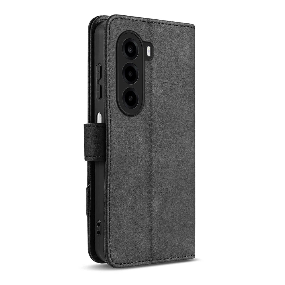 AZNS A2 for OnePlus Turbo 6X 5G Leather Case with Wrist Strap RFID Blocking Wallet Stand Phone Cover - Black - 5