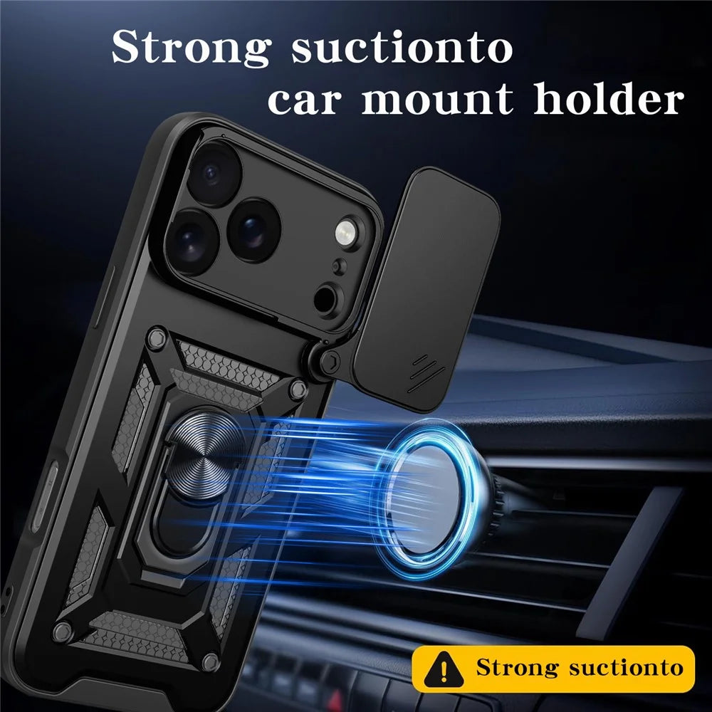 For iPhone 18 Pro Max / 17 Pro Max Case with Slide Camera Lid PC + TPU Kickstand Phone Cover - Black - 3