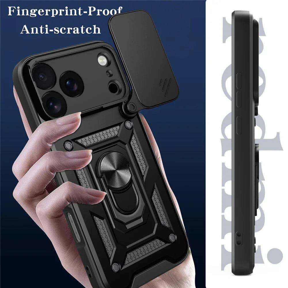 For iPhone 18 Pro Max / 17 Pro Max Case with Slide Camera Lid PC + TPU Kickstand Phone Cover - Black - 4