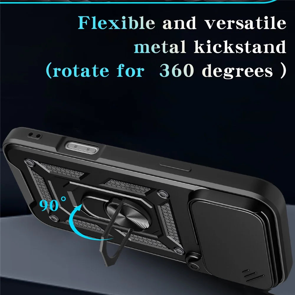 For iPhone 18 Pro Max / 17 Pro Max Case with Slide Camera Lid PC + TPU Kickstand Phone Cover - Black - 5