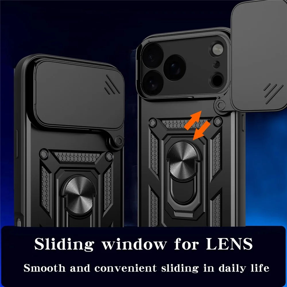 For iPhone 18 Pro Max / 17 Pro Max Case with Slide Camera Lid PC + TPU Kickstand Phone Cover - Black - 6