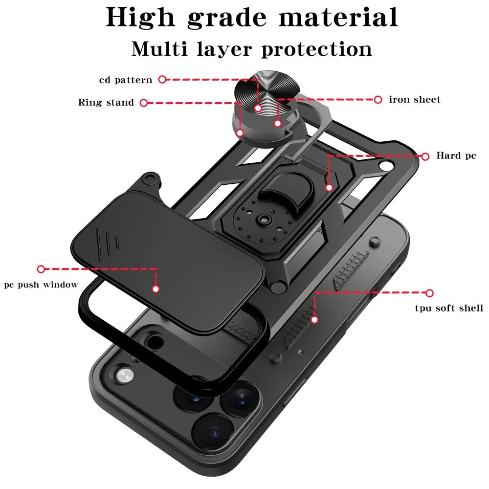 For iPhone 18 Pro Max / 17 Pro Max Case with Slide Camera Lid PC + TPU Kickstand Phone Cover - Black - 7
