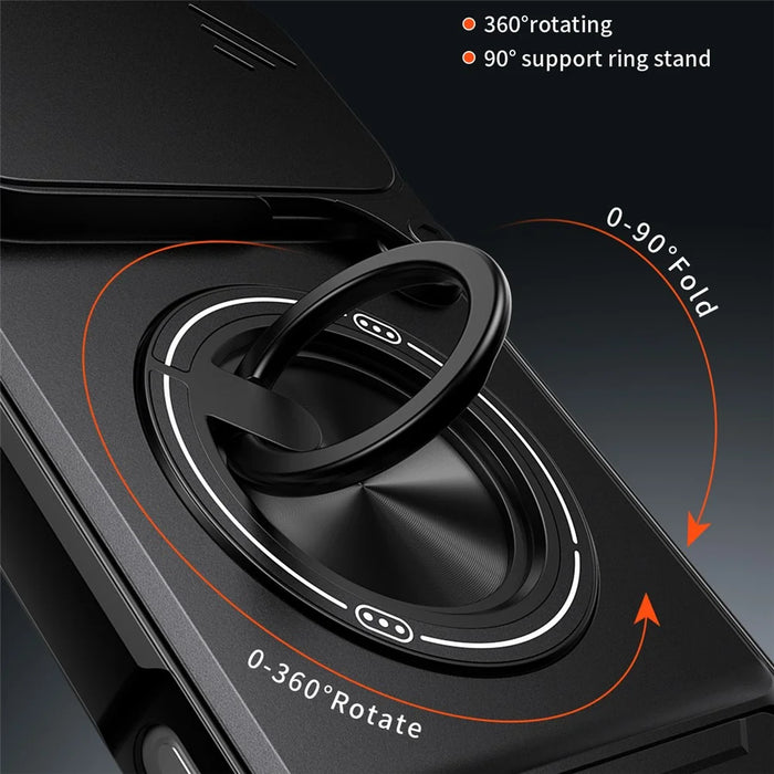 For iPhone 18 Pro / 17 Pro Magnetic Case Ring Holder Foldable Kickstand TPU PC Phone Cover with Camera Lens Slider - Black - 5