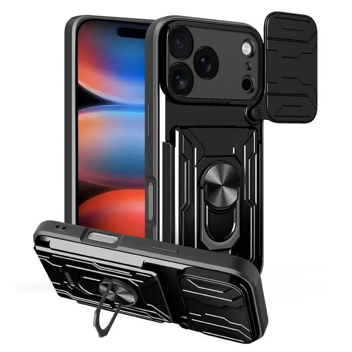 For iPhone 18 Pro / 17 Pro Case PC + TPU Kickstand Phone Back Cover with Camera Slider - Black - 1