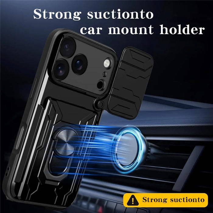 For iPhone 18 Pro / 17 Pro Case PC + TPU Kickstand Phone Back Cover with Camera Slider - Black - 3